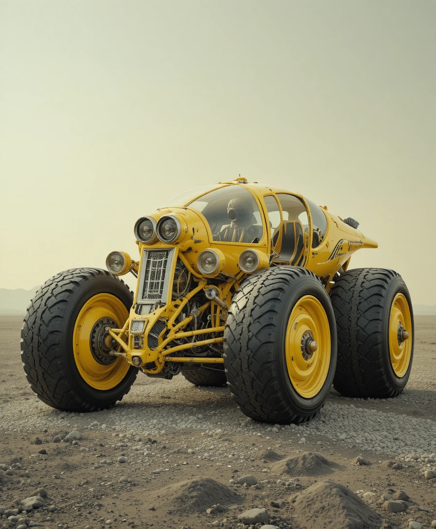 Futuristic Yellow Trike With Broad Covered Black Tires