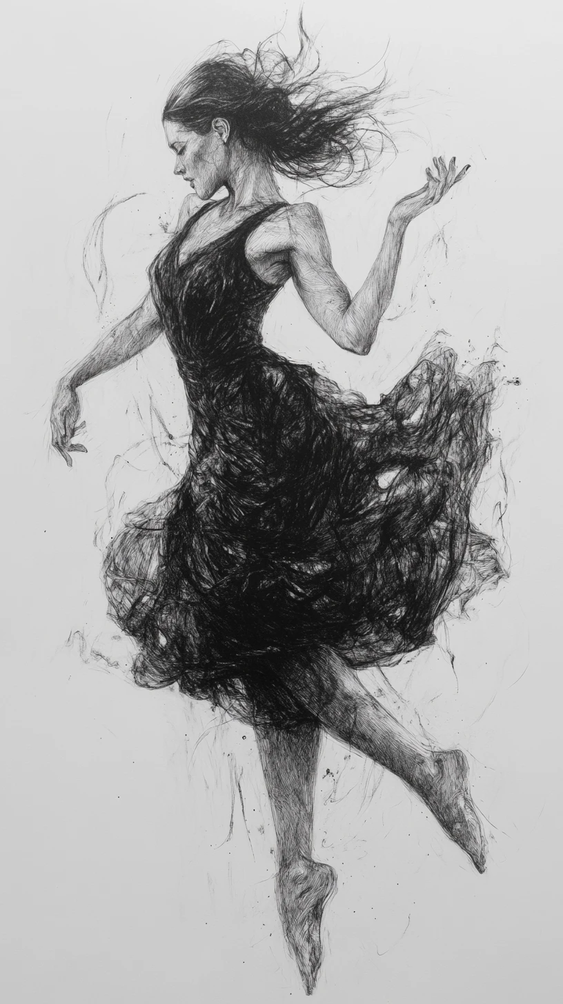 Ethereal female dancer in swirling graphite motion