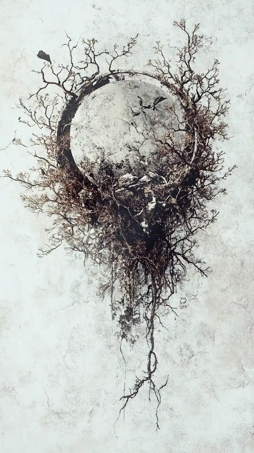 Surreal botanical architecture with intricate ink illusion