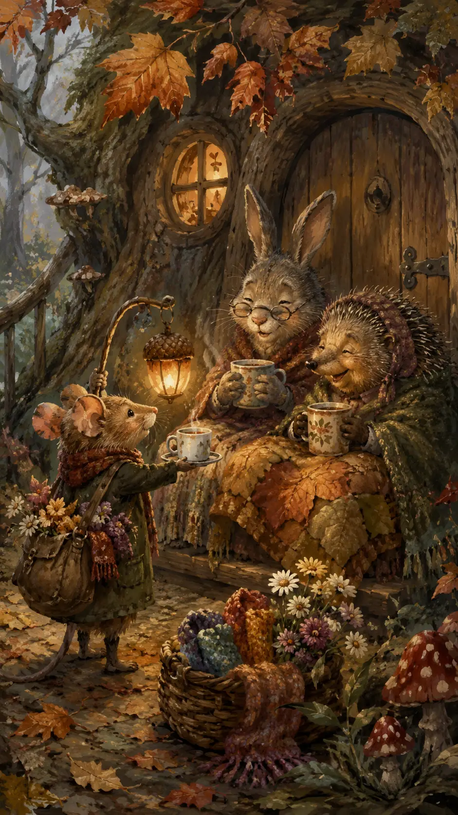 Tiny Mouse Delivering Autumn Comforts In Forest
