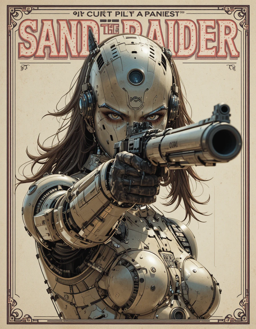 Android girl aiming submachine gun on Japanese novel cover