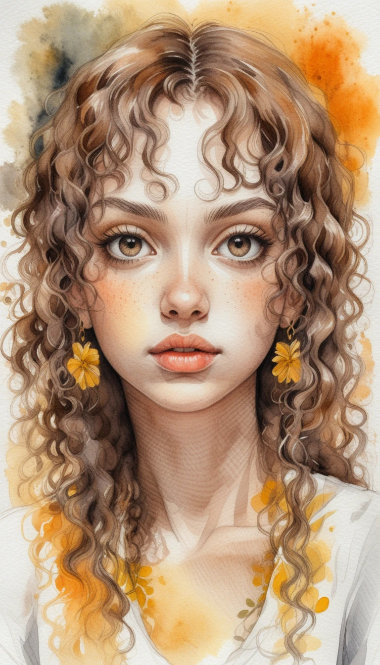 Technical ink portrait of a young woman with coily hair