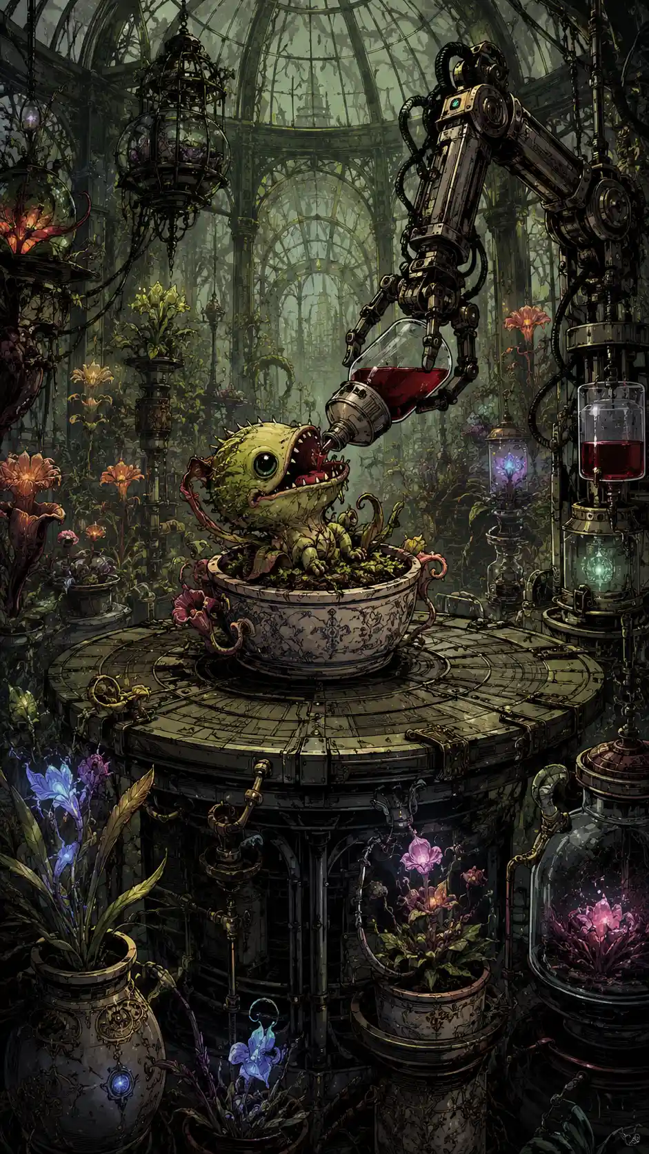 Automated Victorian greenhouse with baby carnivorous plant