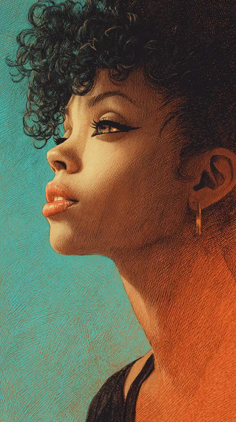 Colored pencil portrait of a young Black woman in profile