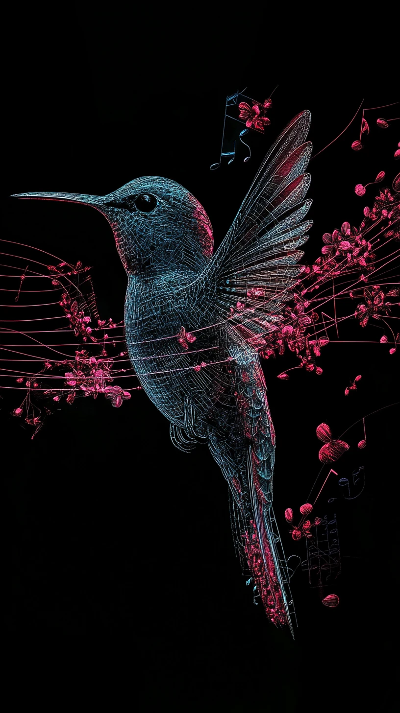 Hummingbird In Flight Transforming Into Sound And Data Waves