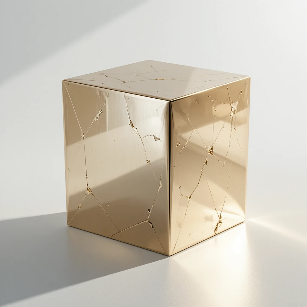 Polished metallic cube on clean white background