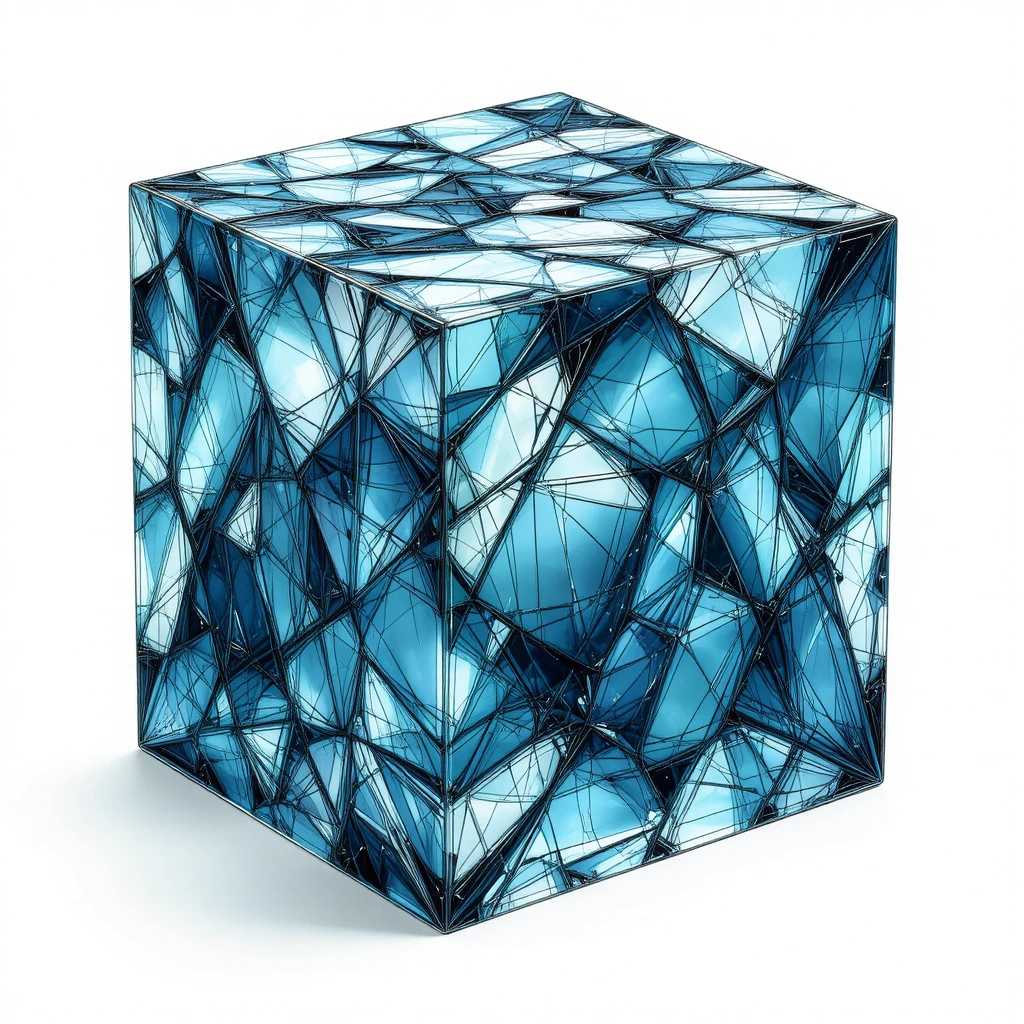 Cubo di legno isometrico in noce verniciato su sfondo bianco