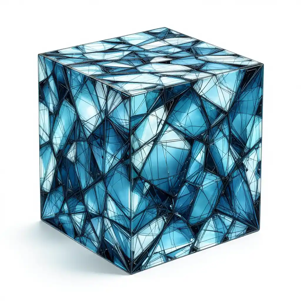 Isometric wooden cube of varnished walnut on white background