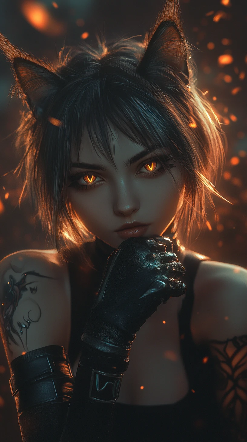 Edgy Cat Girl Portrait With Dark Atmospheric Background