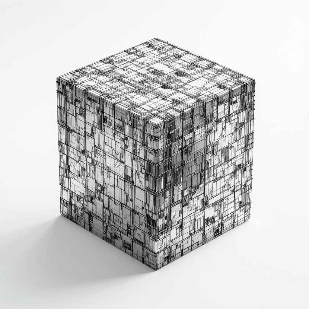 Stainless steel cube block on a clean white background