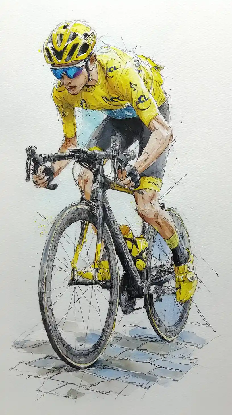 Professional cyclist on carbon road bike watercolor illustration