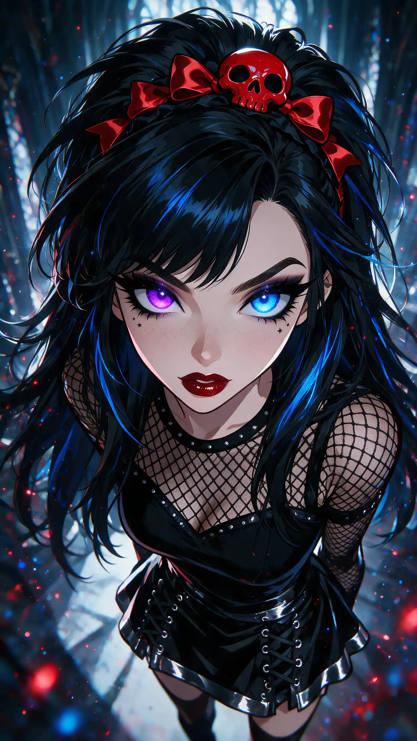 Gothic girl portrait with heterochromia and glowing eyes