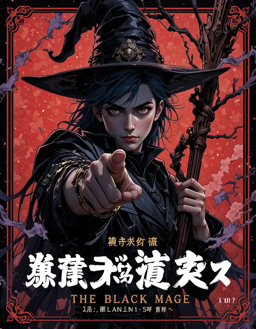 Dark fantasy mage pointing his staff in dramatic portrait