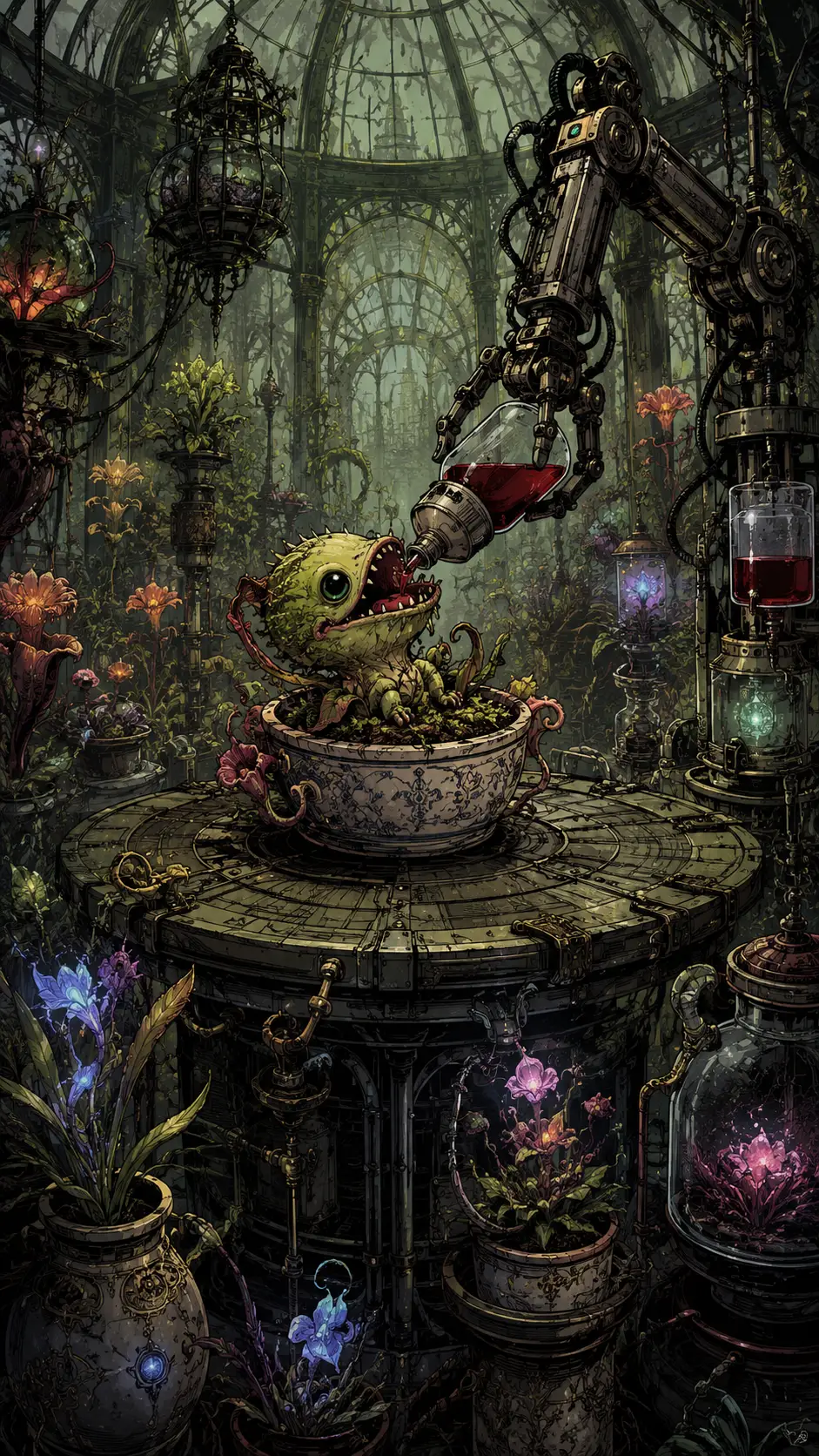 Automated Victorian greenhouse with baby carnivorous plant
