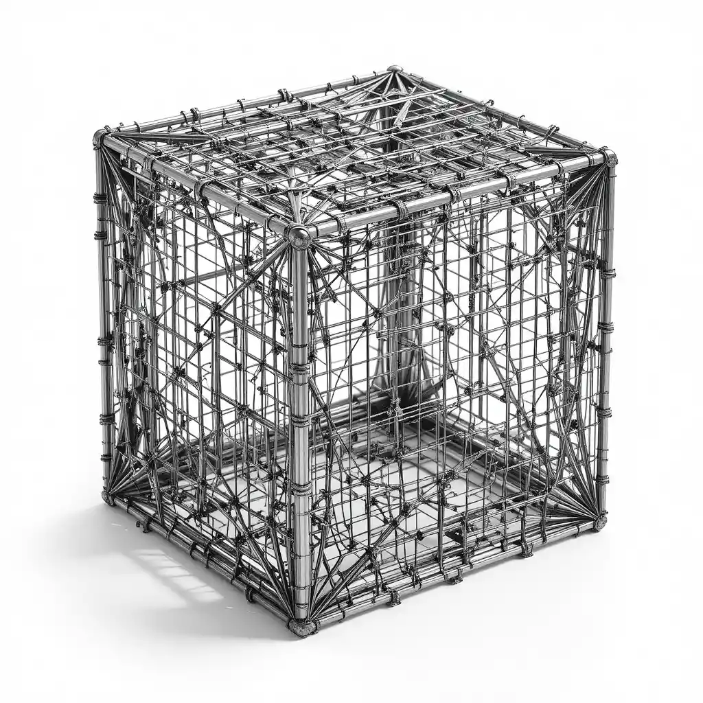 Solid stainless steel cube block on white background