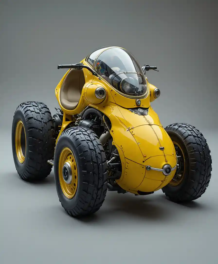 Futuristic Yellow Trike With Bulbous Utopian Design