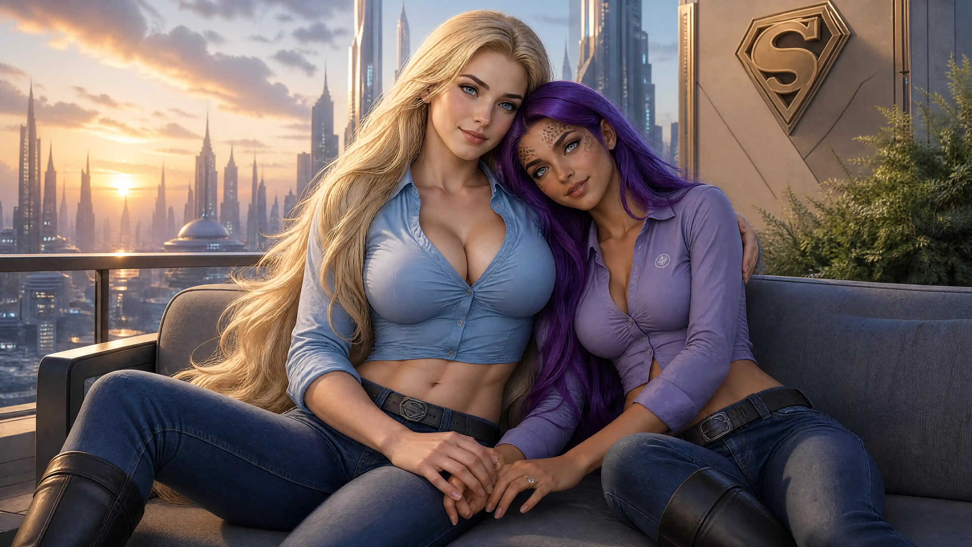 Strong fantasy woman in casual shirt jeans and boots