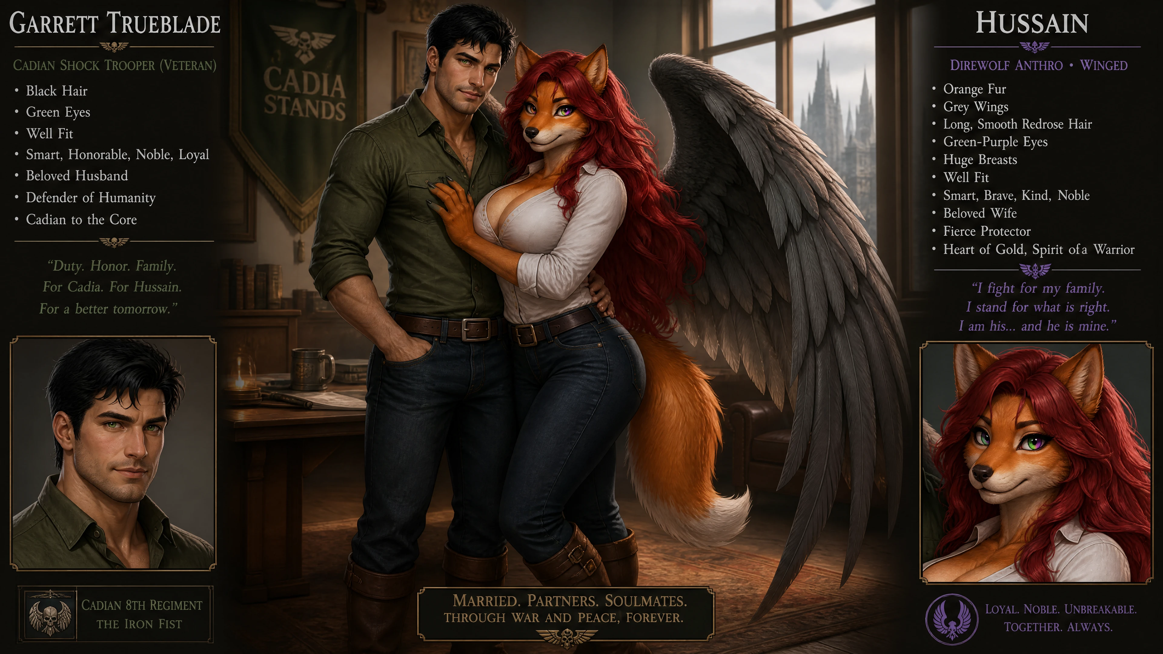 Anthro direwolf woman with wings in casual modern clothing