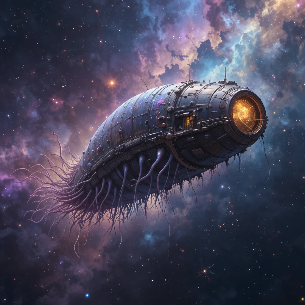 Colossal Tardigrade Floating Beside A Lone Starship