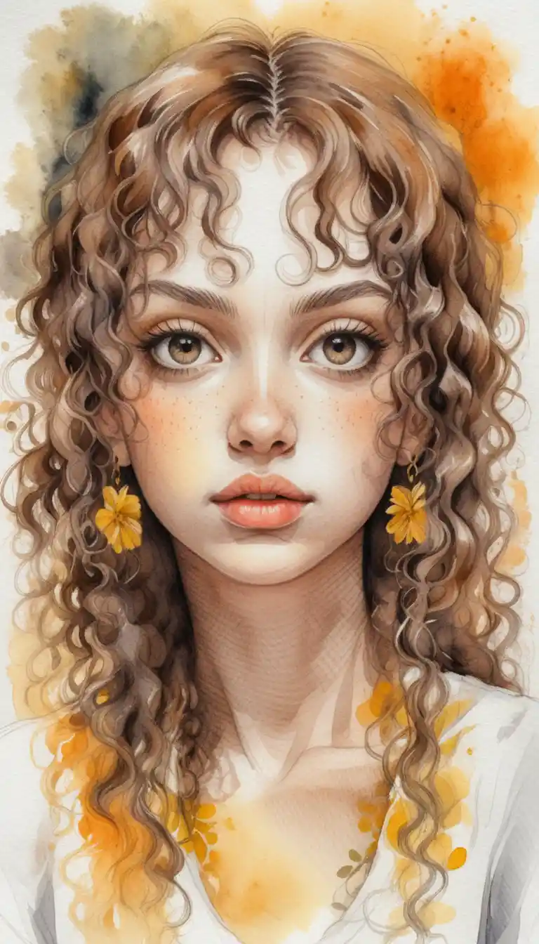 Technical ink portrait of a young woman with coily hair