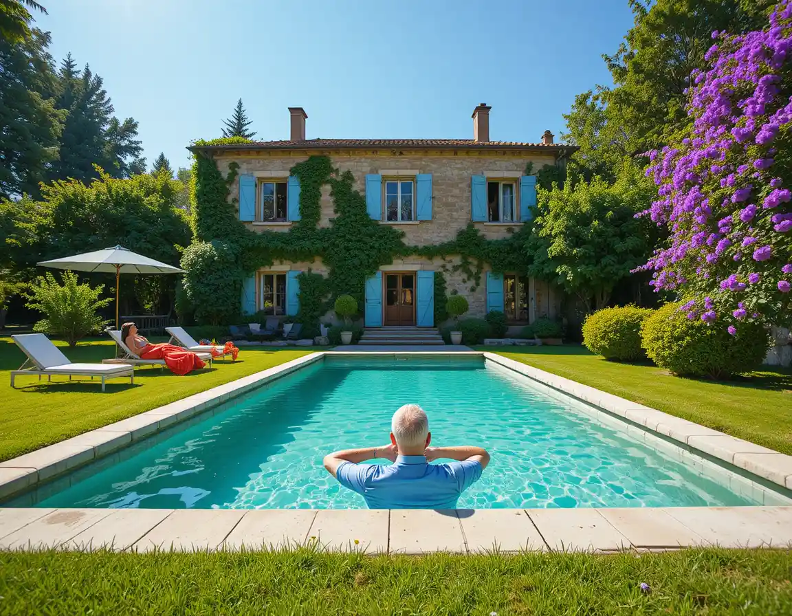 Rustic stone villa with pool in sunny Mediterranean garden