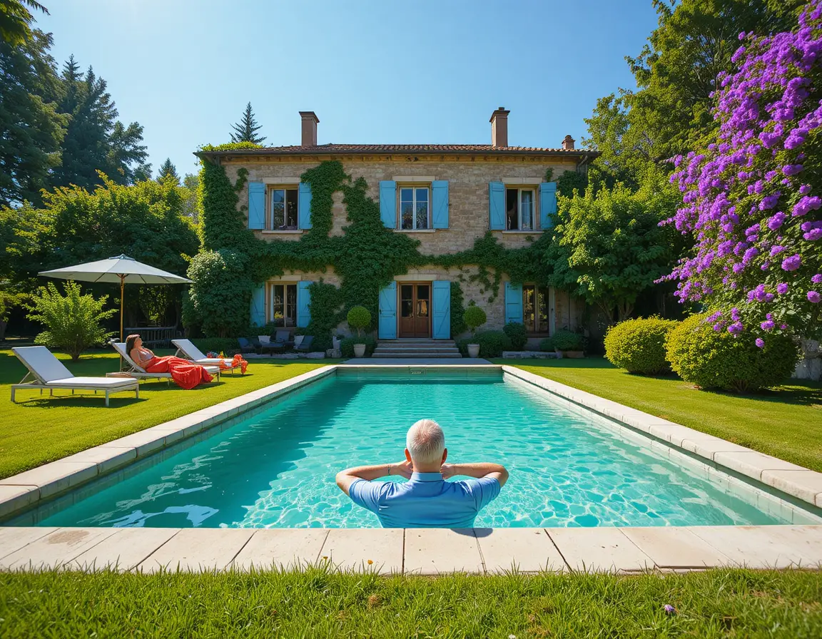 Rustic stone villa with pool in sunny Mediterranean garden