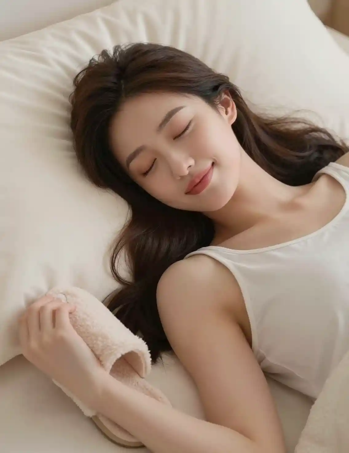 Jeune femme détendue allongée sur un lit moelleux