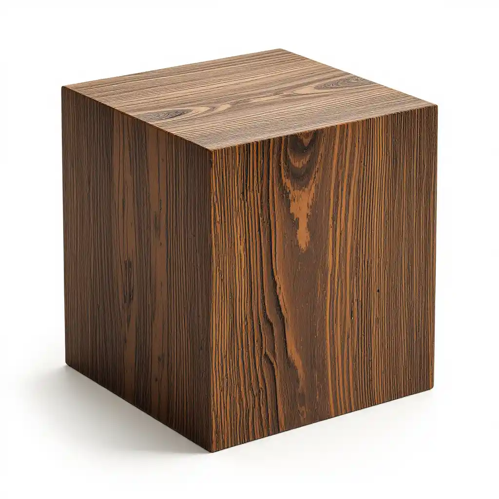 Dark oak wooden cube block on clean white background