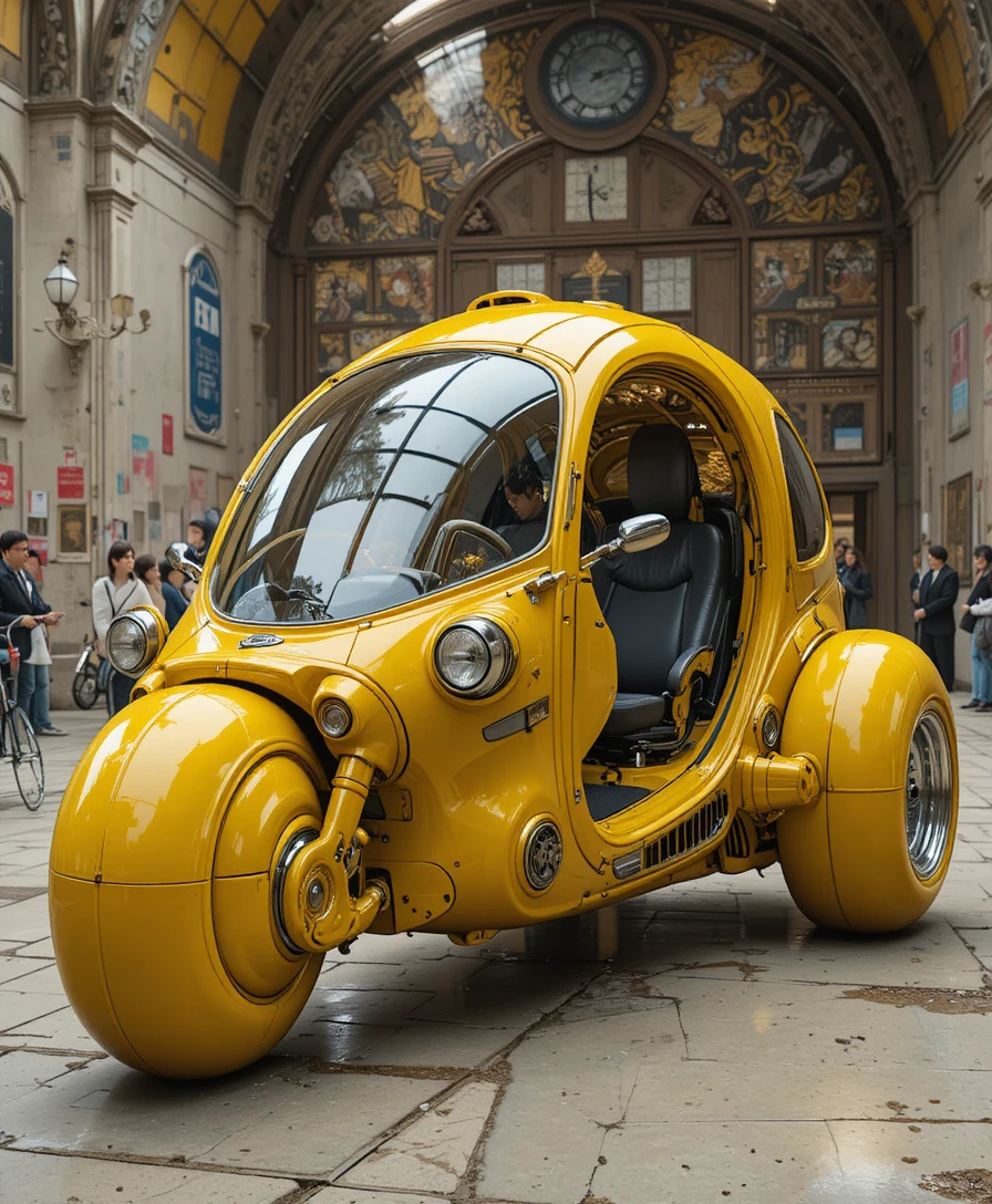 Futuristic Yellow Trike With Bulbous Utopian Design Forms