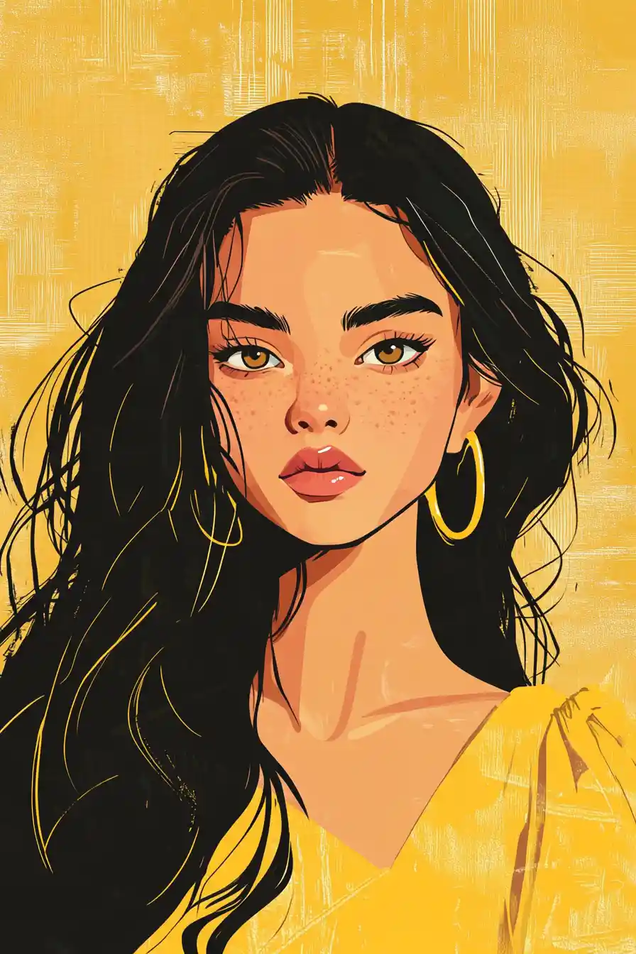 Technical ink portrait of a serious young woman