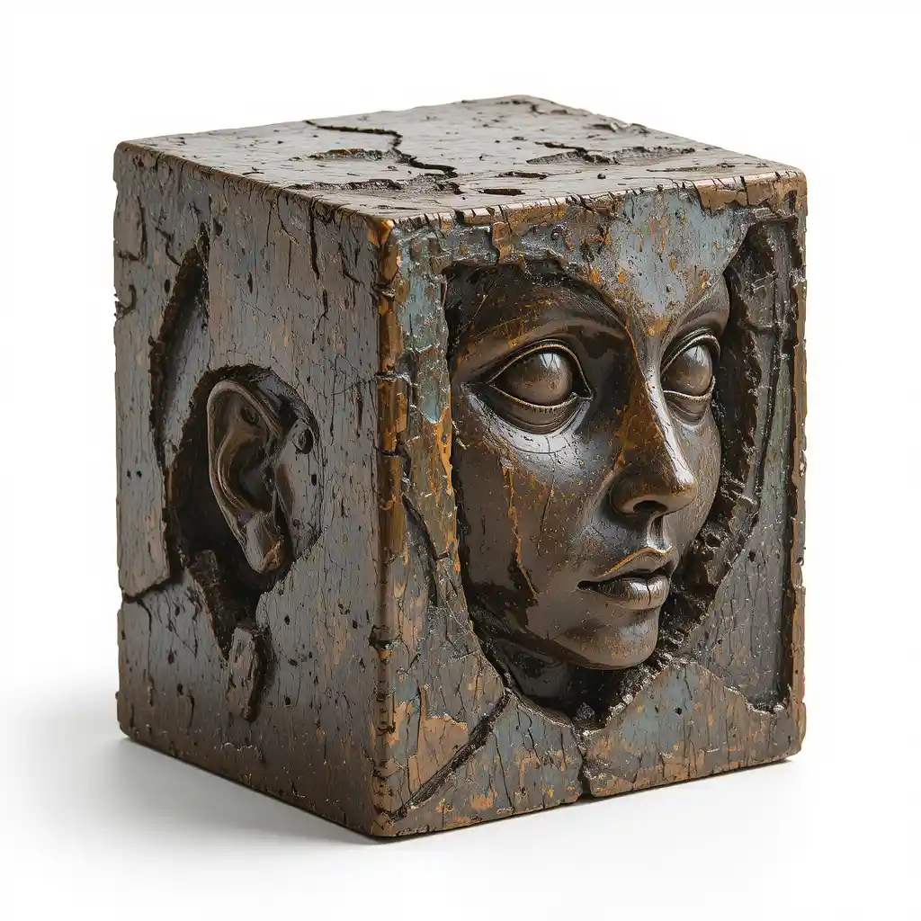 Bronze cube block for statuette on clean white background