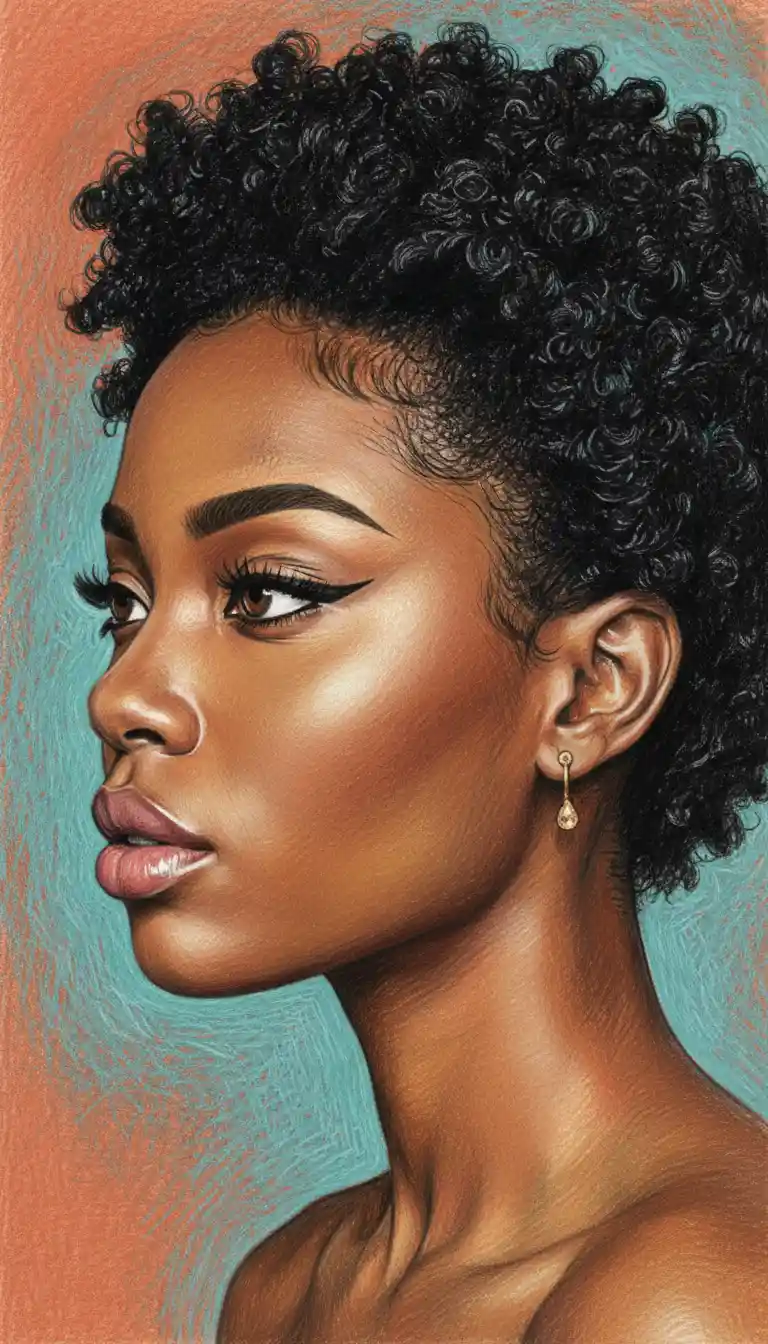 Colored pencil portrait of a young Black woman in profile