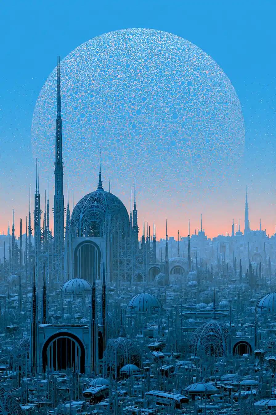 Surreal futuristic Atlantis city with alien technology