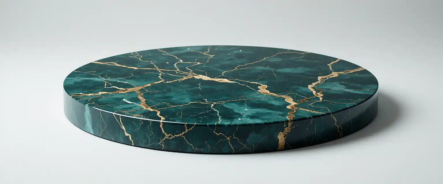 Emerald green marble serving tray on pure white background