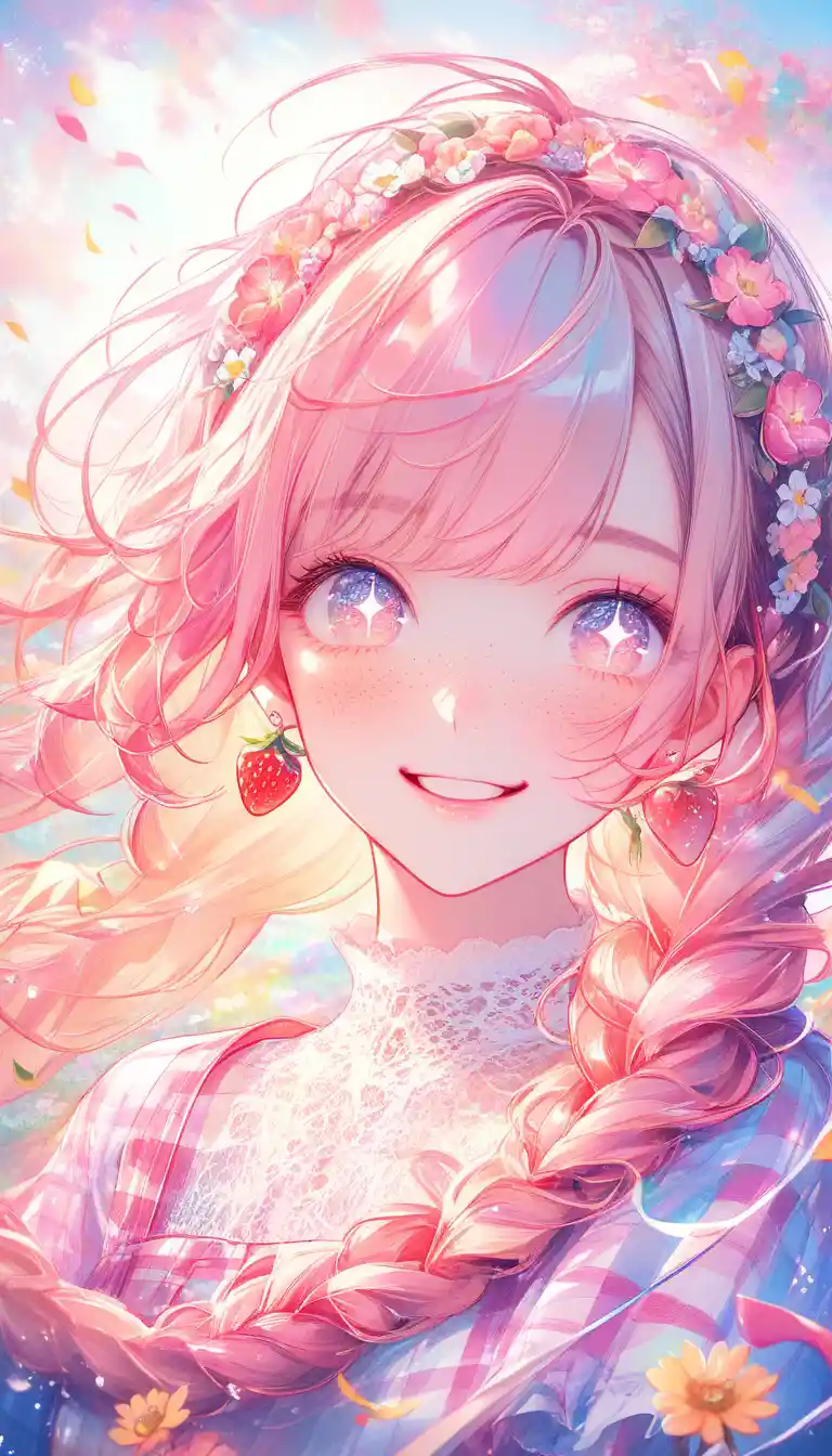 Dreamy watercolor portrait of a girl in a pink dress