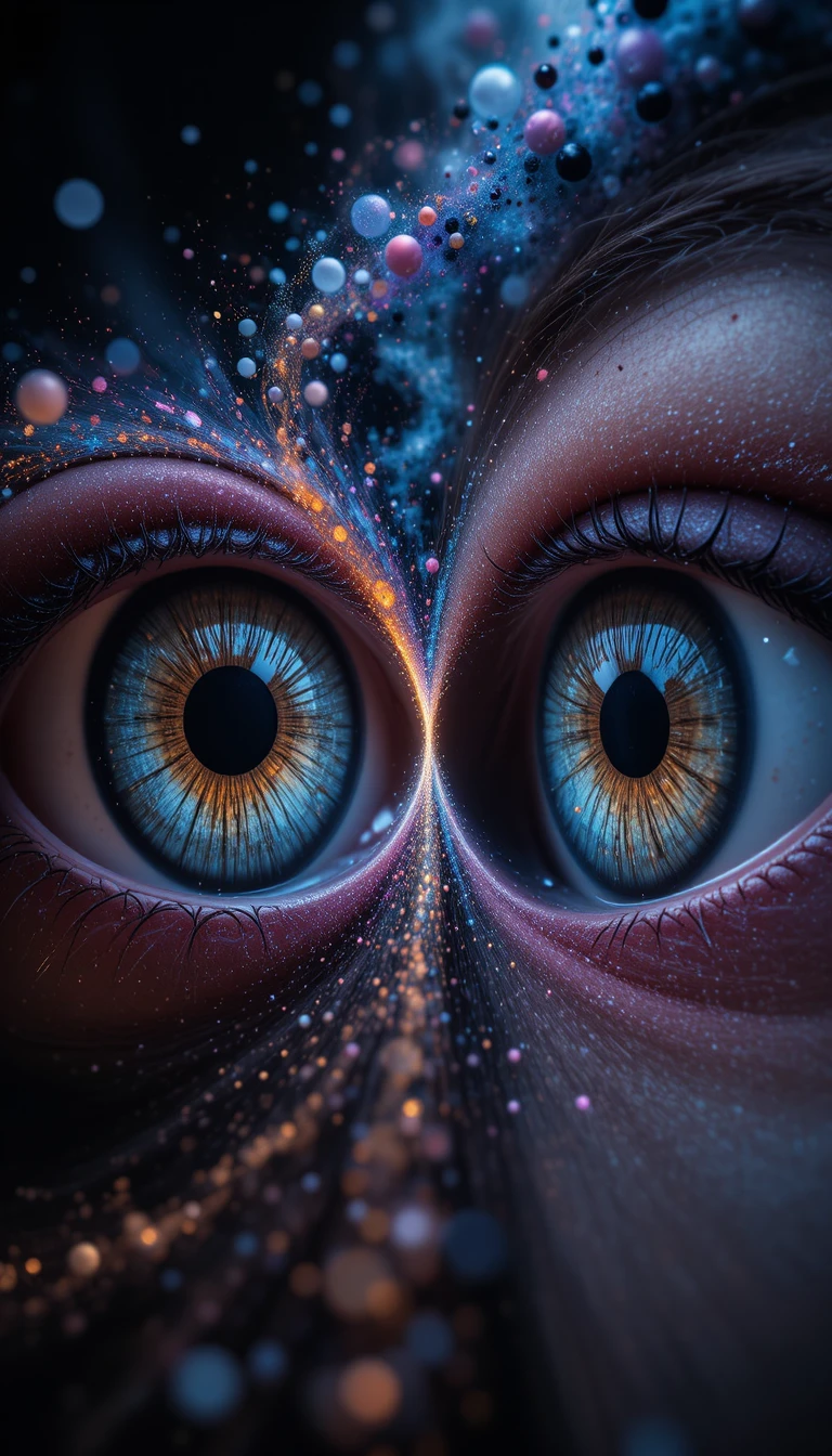 Overlapping human irises forming a glowing infinity shape