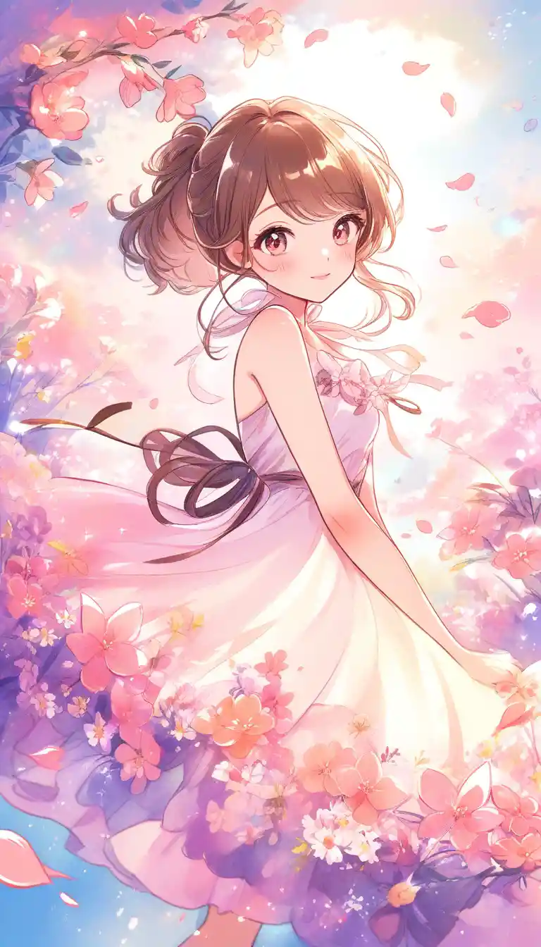 Dreamy watercolor girl in floral tulle dress