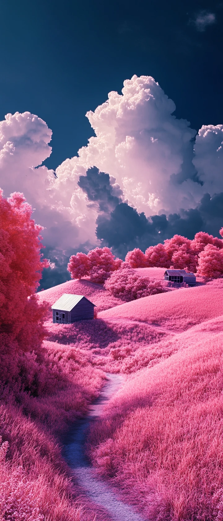 Surreal dreamscape with vibrant colors and charming light