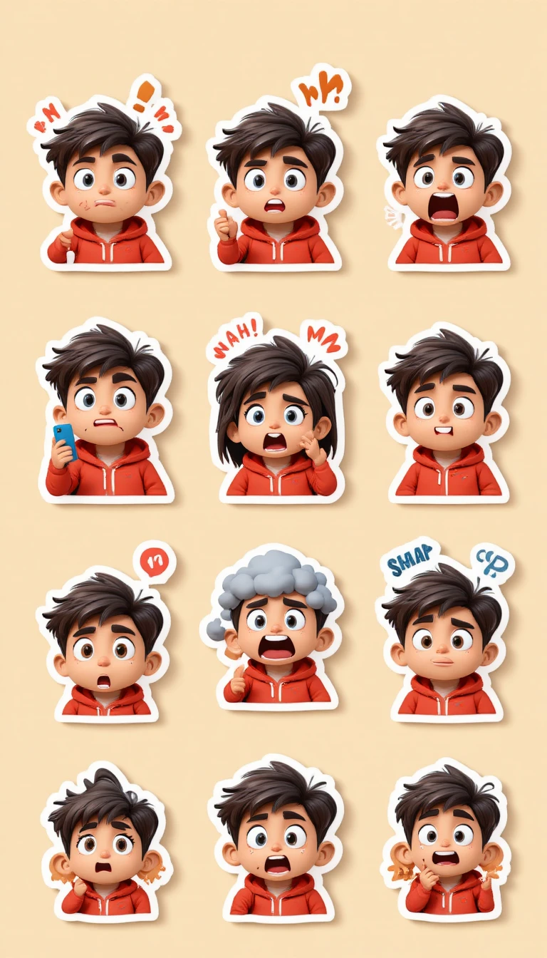Cute 3D cartoon girl in red hoodie emoji sticker set