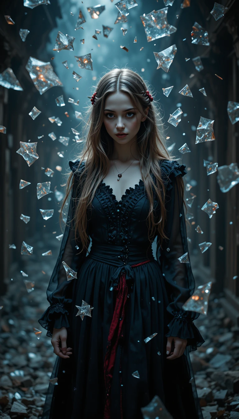 Traumatized Slavic girl in a dark broken mirror realm
