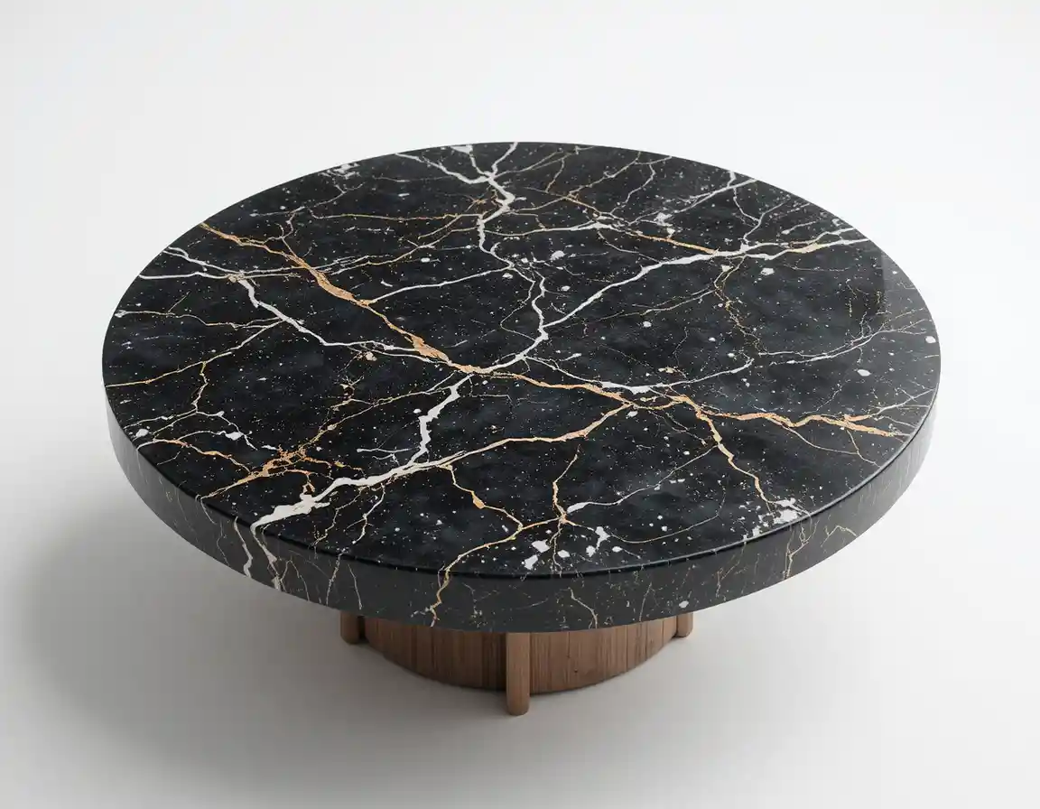White marble round table on pure white studio background