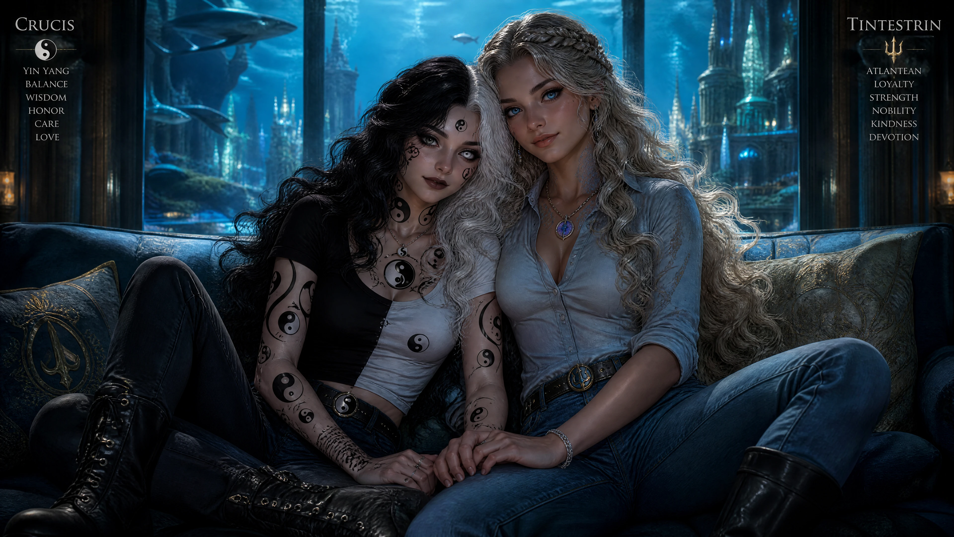 Fantasy woman with yin yang markings in casual clothes