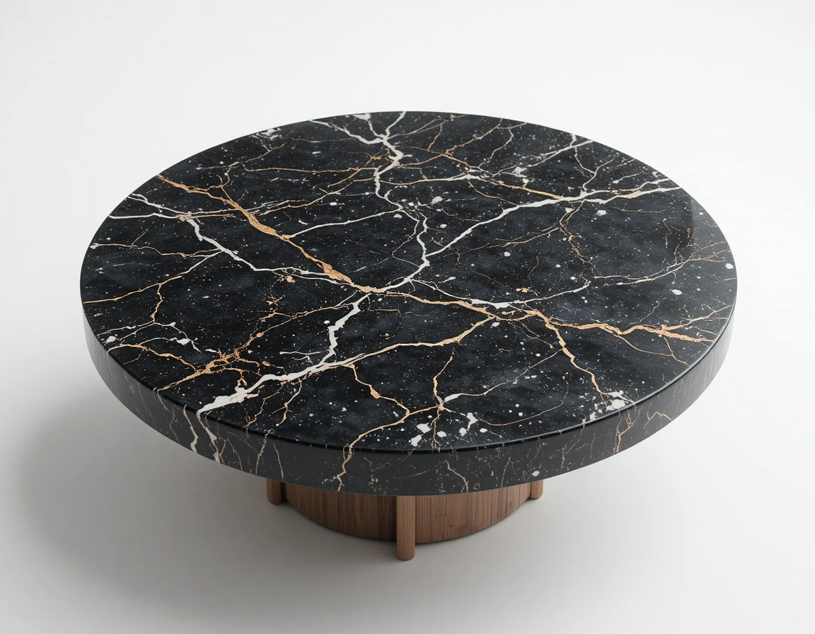 White marble round table on pure white studio background