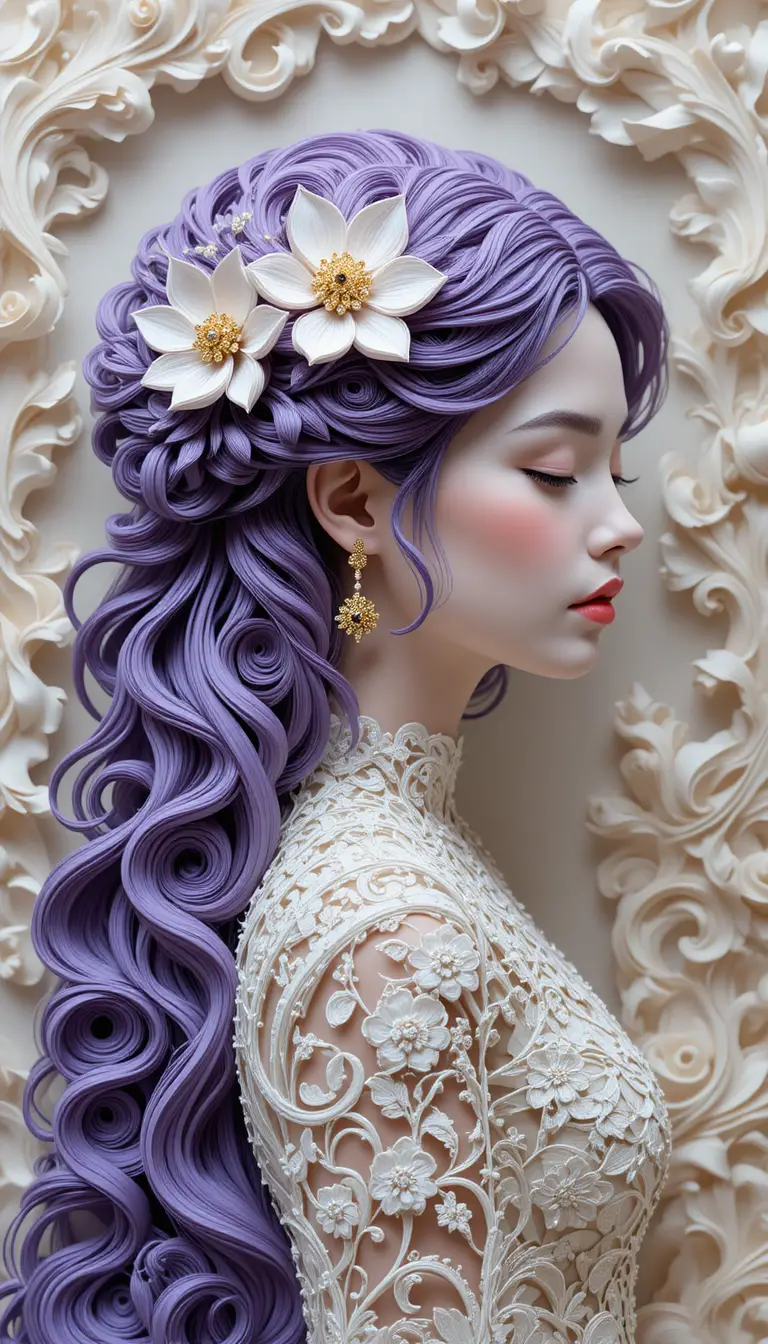 Ritratto sereno di profilo laterale di una donna in paper quilling
