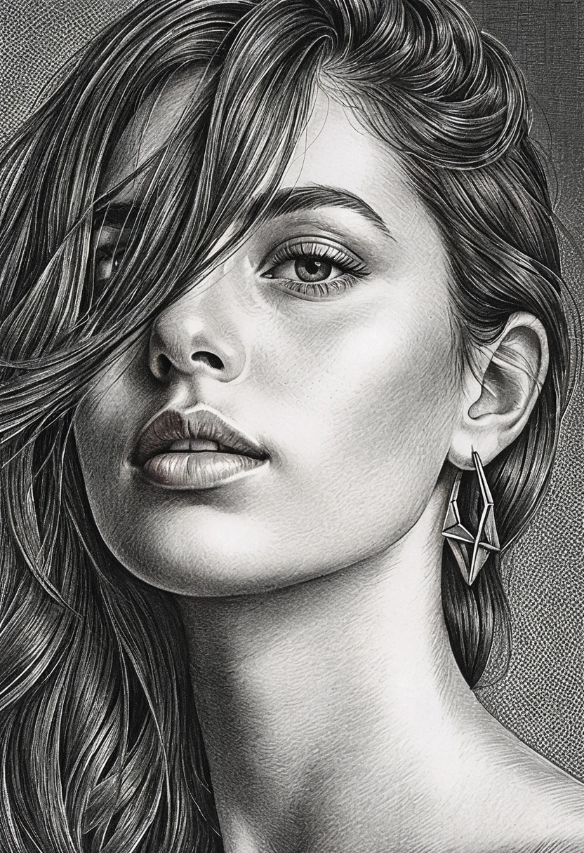 Portrait en gros plan d’une fille en graphite avec un œil caché