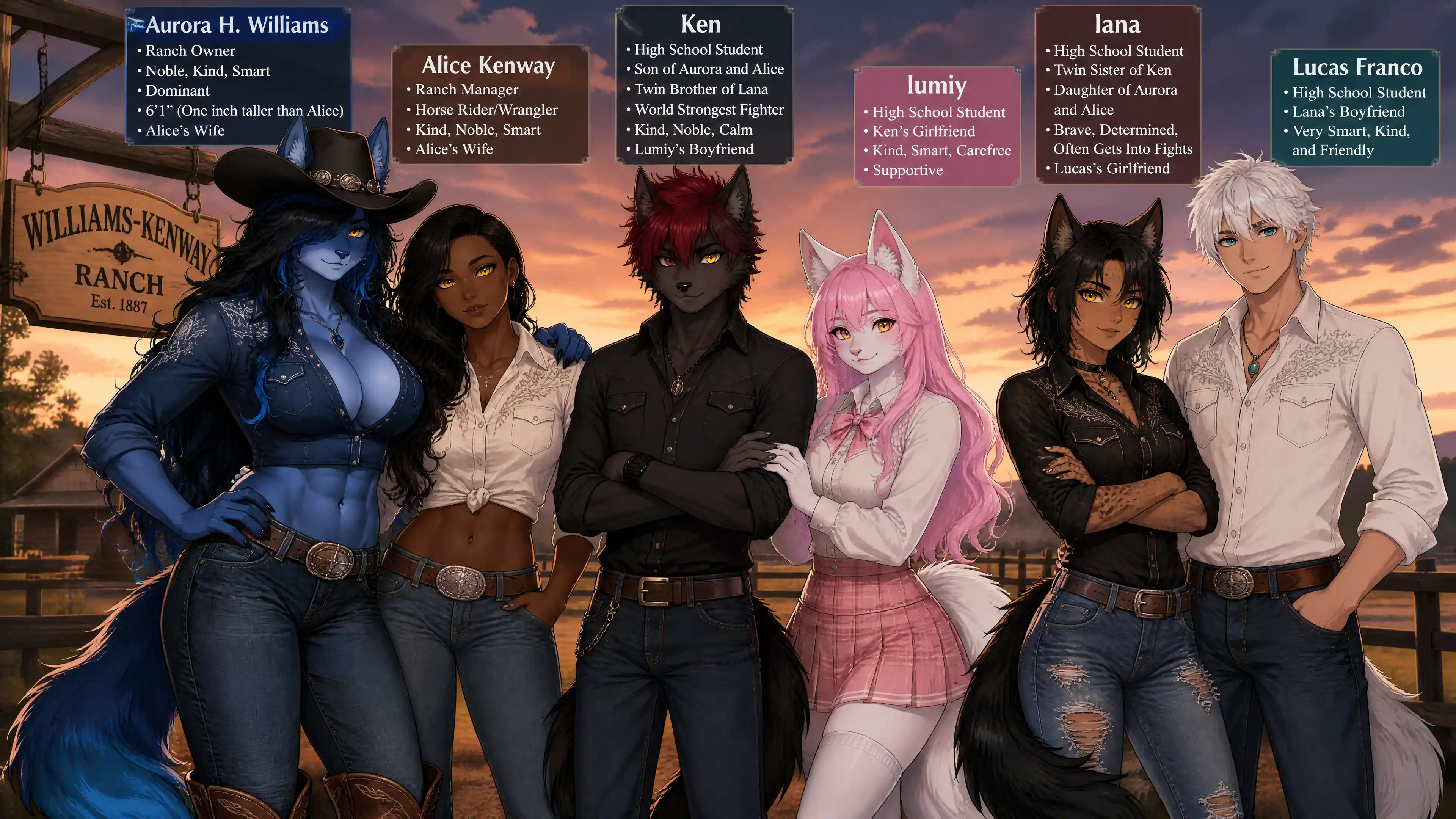 Anthro blue wolf ranch owner in western cowboy outfit