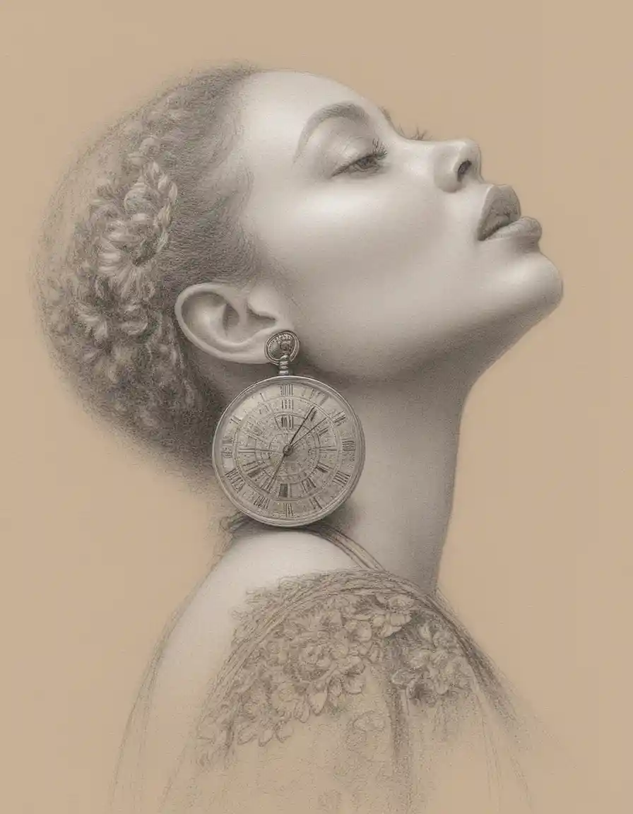Profile portrait of shaved head woman with red lips