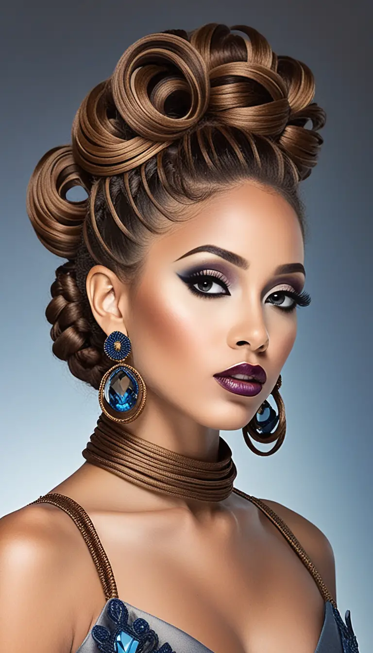 Mujer negra regia en retrato submarino con cabello enjoyado