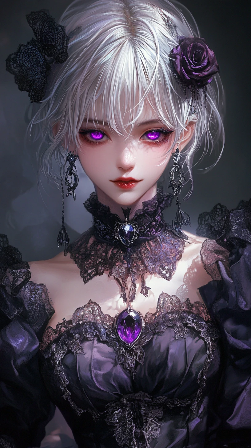 Vampire anime girl in gothic victorian lace dress