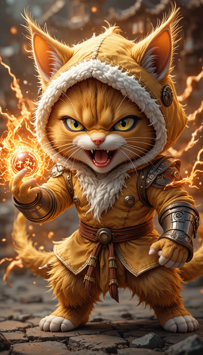 Powerful ragdoll cat warrior with elemental energy aura